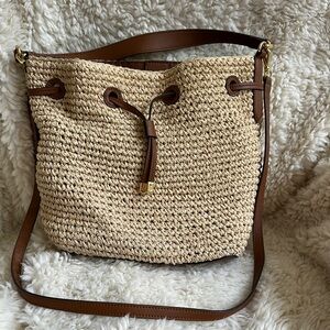 Lauren Ralph Lauren Cream and Brown Woven Shoulder Bag